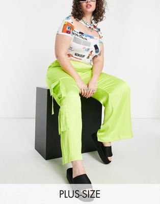 COLLUSION Plus satin cargo trousers in lime green - ASOS Price Checker
