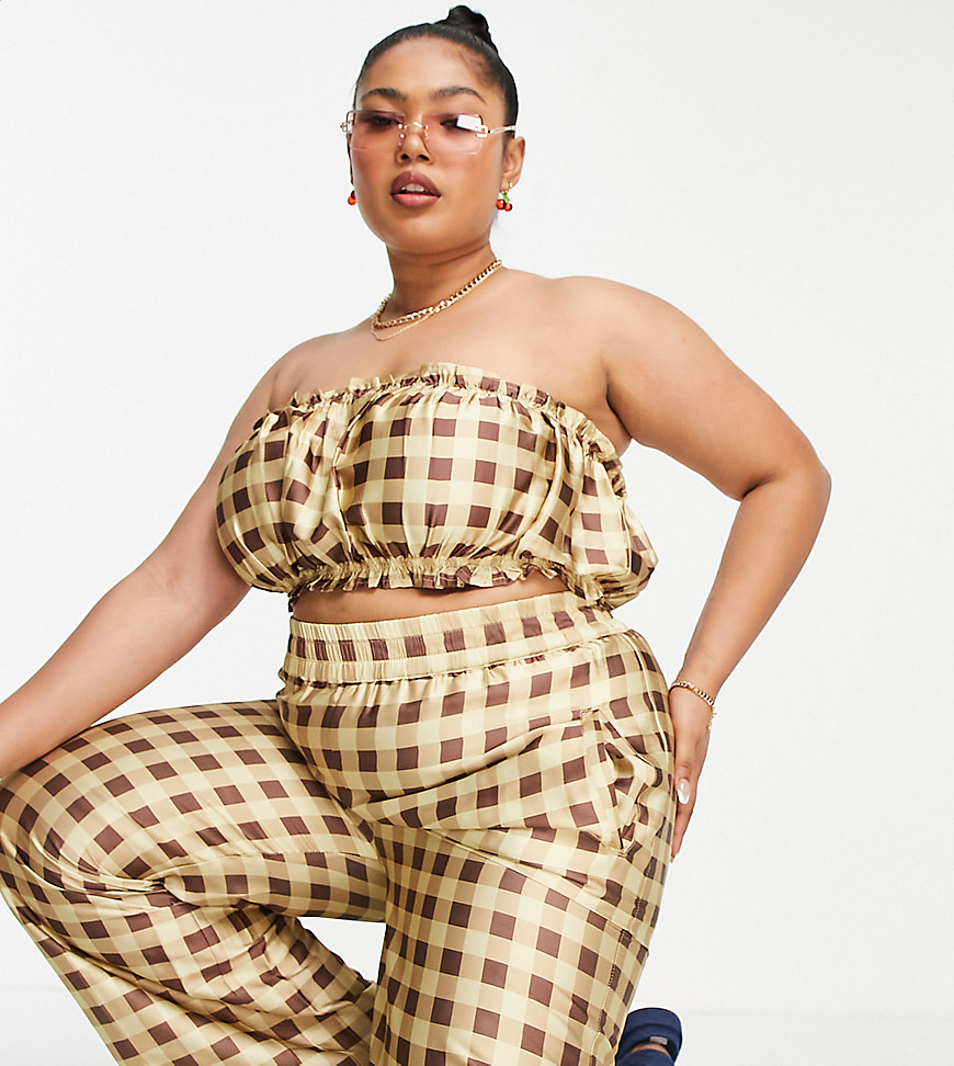 Plus-size top by COLLUSION Exclusive to ASOS Trousers sold separately Check print Bandeau style Cropped length Regular fit