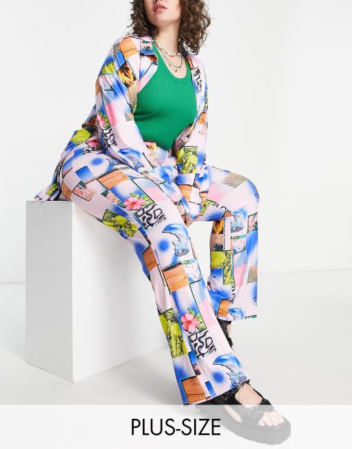 COLLUSION Plus – Satinhose in Rosa mit Fotoprint, Kombiteil