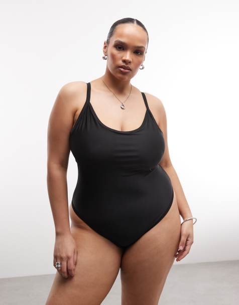 COLLUSION Plus scoop neck swimsuit in black - view 1