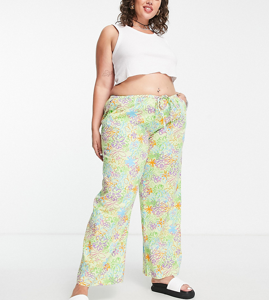 Collusion Scribble Floral Beach Pants In Multi