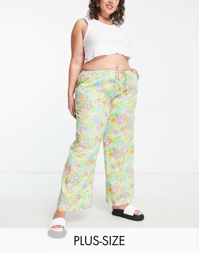 COLLUSION Plus scribble floral beach pants in multi