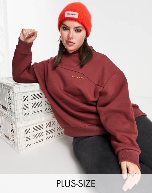 COLLUSION Plus seam detail hoodie in maroon - part of a set