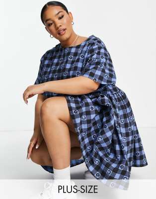 Collusion check shop print smock dress