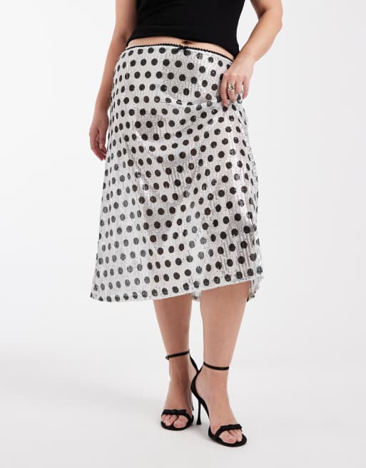 COLLUSION Plus sheer awkward length skirt in spot sequin, 3 of 5