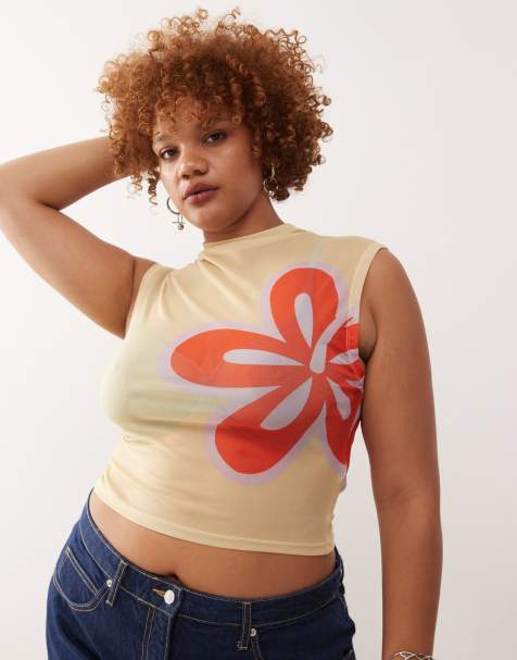 COLLUSION plus sheer placement print mesh funnel neck top - view 1