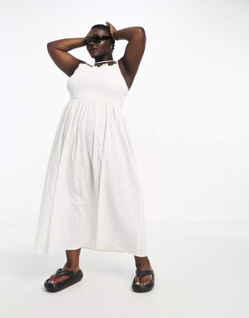 COLLUSION Plus shirred bodice summer maxi smock dress in white | ASOS