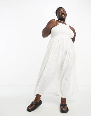 COLLUSION Plus shirred bodice summer maxi smock dress in white ASOS