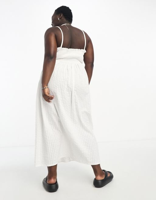 COLLUSION Plus shirred bodice summer maxi smock dress in white, 4 of 4