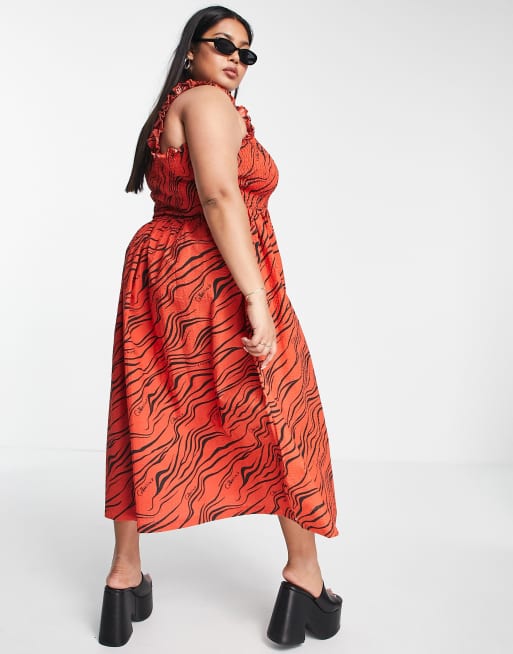 Collusion zebra shirred midi dress hotsell