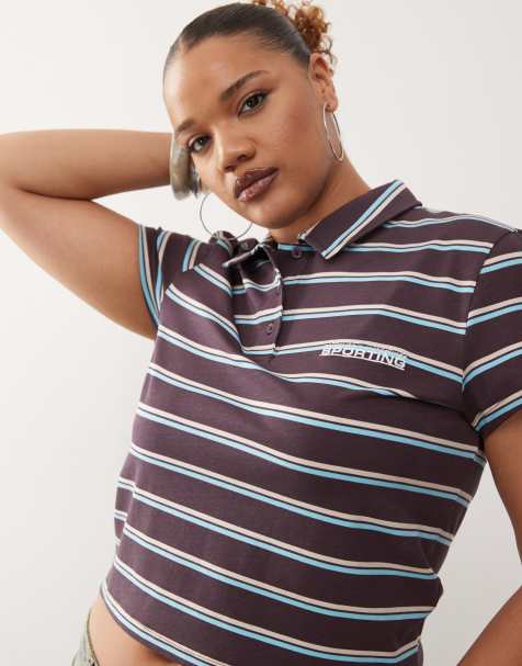 COLLUSION Plus shrunken striped polo in brown - view 1