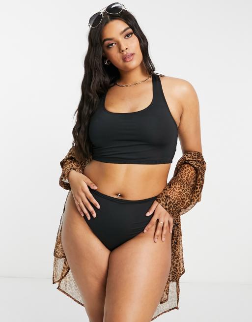 COLLUSION Plus singlet branded bikini top in black - BLACK