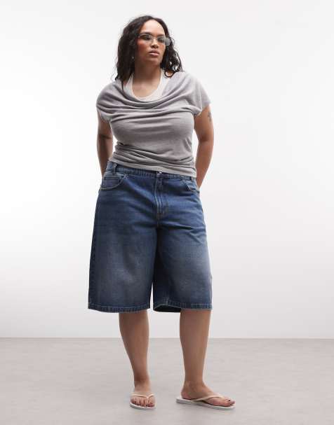 COLLUSION Plus skater jorts in midwash - view 1