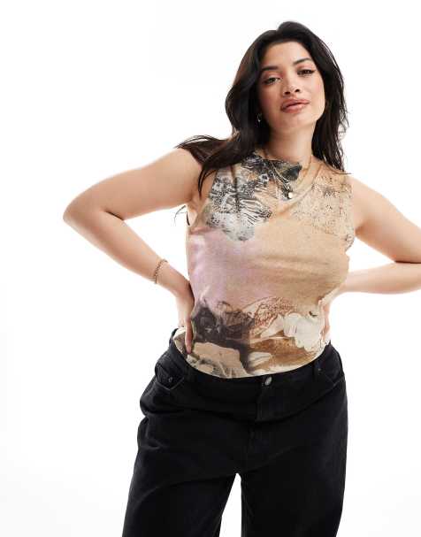 COLLUSION Plus slash neck printed vest in multi - view 1