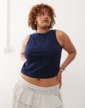 [Collusion] COLLUSION Plus slash neck ribbed singlet in navy-Blue 3XL NAVY