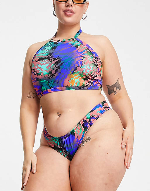MULTI Slip bikini sgambati con stampa tigrata in coordinato Asos Donna Sport & Swimwear Costumi da bagno Bikini Bikini Sgambati 