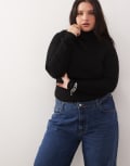 [Collusion] COLLUSION Plus soft knitted ribbed roll neck top in black L BLACK