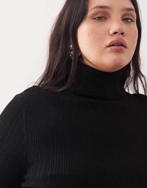 COLLUSION Plus soft rib knit turtle neck sweater in black, 3 of 4