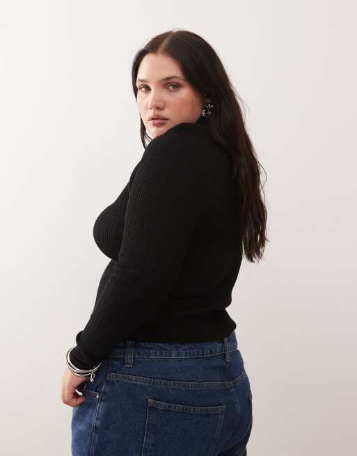 COLLUSION Plus soft rib knit turtle neck sweater in black, 4 of 4