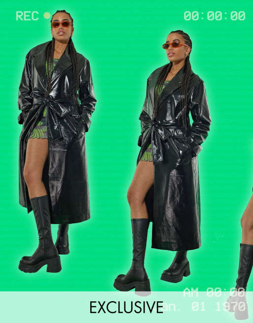 COLLUSION Plus - Sort longline blazer-frakke med vattering 