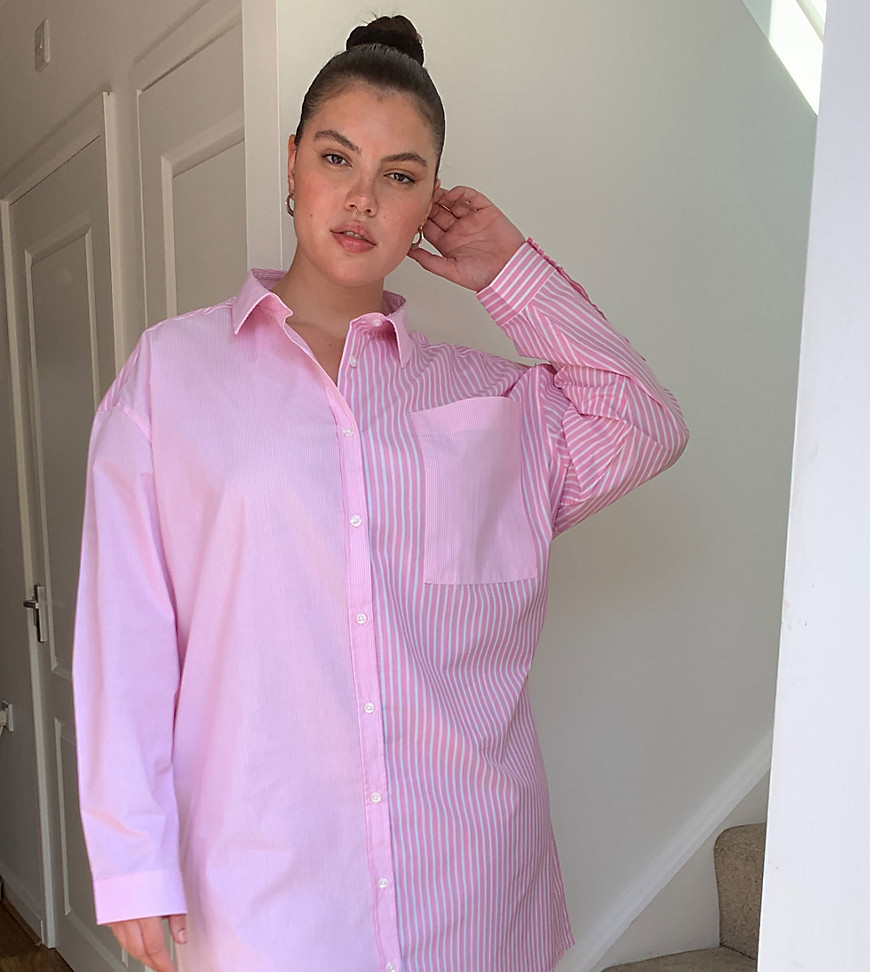 COLLUSION Plus spliced shirt dress in pink