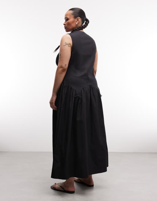 COLLUSION Plus square neck shirred midi dress in black, 2 of 4