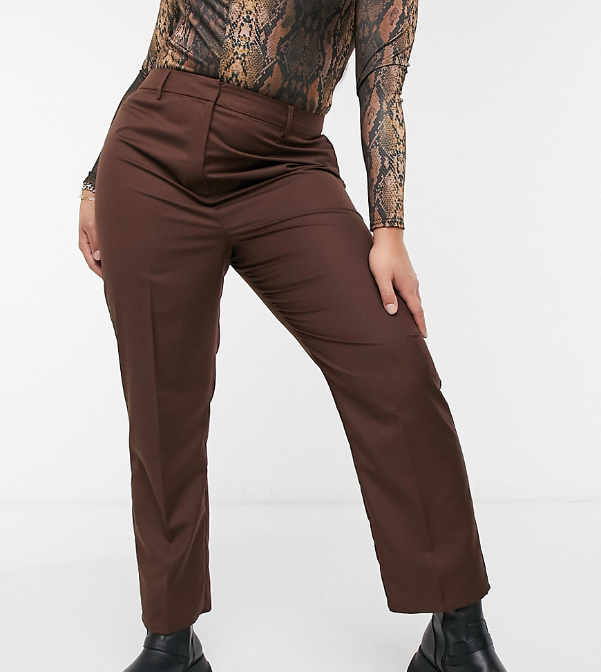 COLLUSION Plus straight leg trouser in chocolate brown-Grey