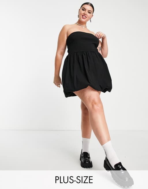 COLLUSION Plus strapless puffball mini dress in black 