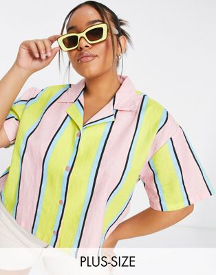 COLLUSION Plus stripe beach shirt co ord in multi