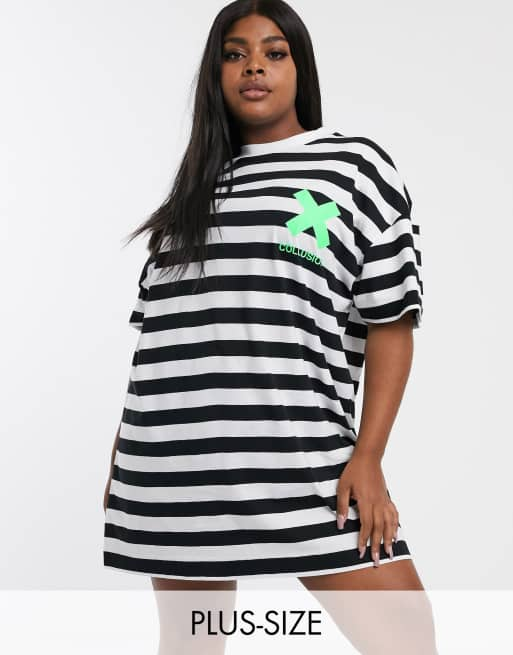 COLLUSION Plus stripe t shirt dress