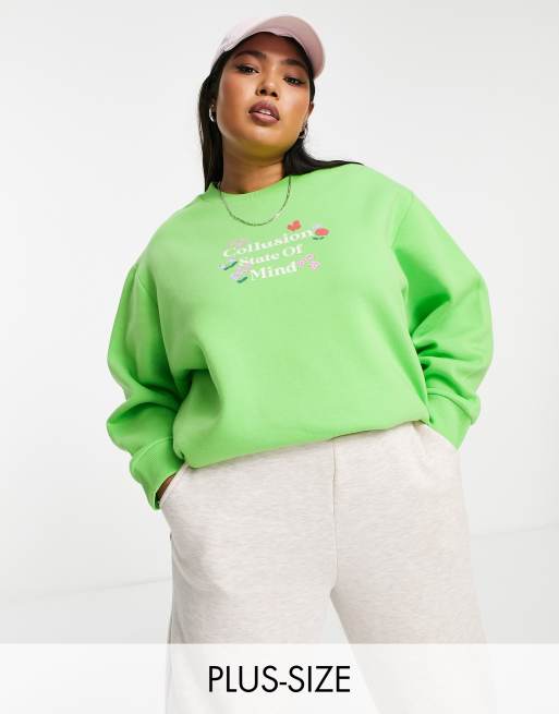 COLLUSION Plus – Sweatshirt in Grün mit „State of Mind“-Slogan