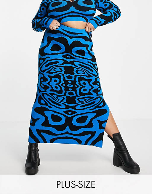 Skirts COLLUSION Plus swirl jacquard fitted maxi skirt co-ord in blue 