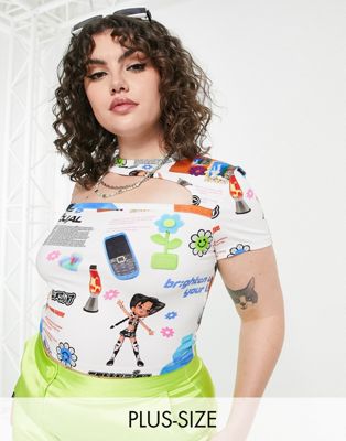 COLLUSION Plus printed cut out t-shirt in multi  - ASOS Price Checker