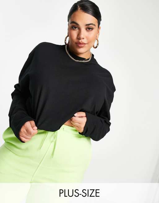 COLLUSION Plus - T-shirt corta a maniche lunghe nera con orlo grezzo