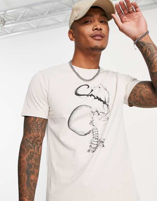 COLLUSION Plus - T-shirt met skeletprint in stone 