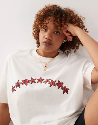 COLLUSION Plus - T-Shirt mit Stern-Print-Weiß