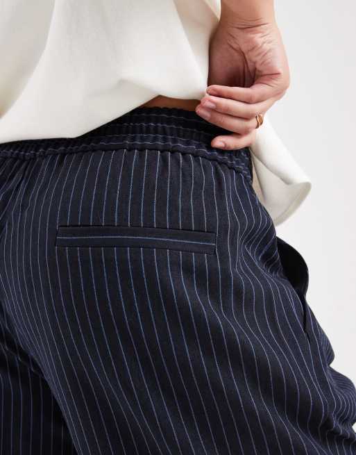 COLLUSION Plus tailored pull on pants in navy stripe, 5 of 5