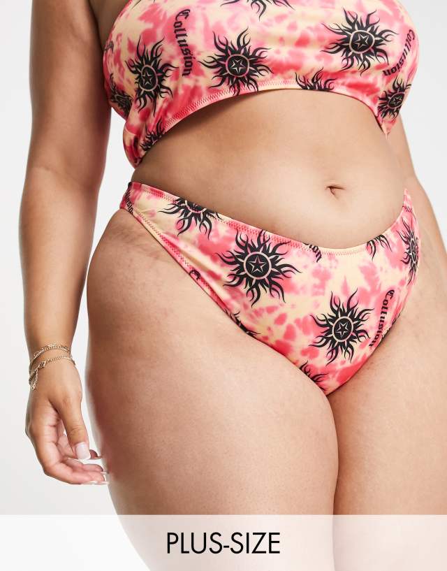 COLLUSION Plus tie dye sun print bikini bottom in pink