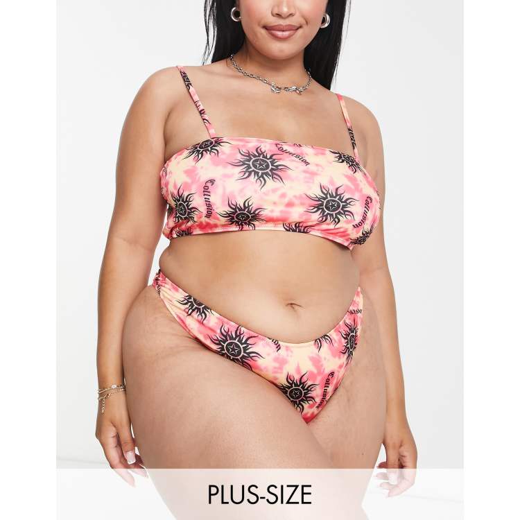 COLLUSION Plus tie dye sun print bikini top with double strap in