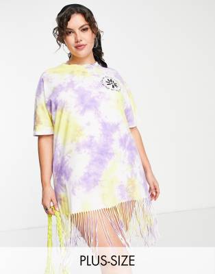 COLLUSION Plus tie dye t-shirt dress with fringing in purple