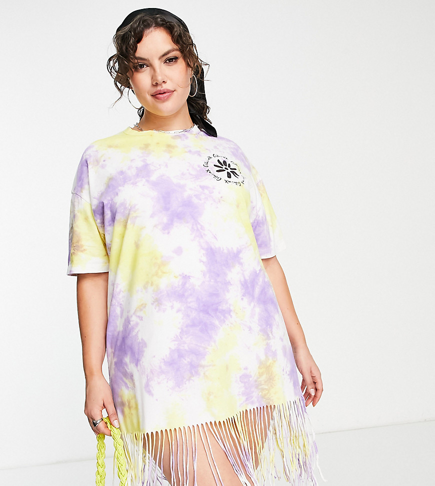 COLLUSION Plus tie dye t-shirt dress with fringing in purple