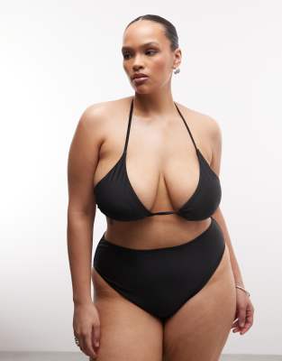 Collusion Plus Tie Front Triangle Bikini Top In Black