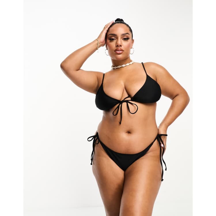 COLLUSION Plus tie side bikini bottoms in black