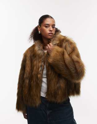 Collusion Plus Tipped Faux Fur Jacket-brown In Brown