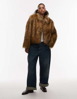Collusion Plus Tipped Faux Fur Jacket-brown In Brown