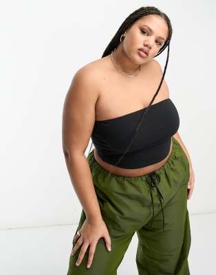 COLLUSION Plus - Top bandeau en jersey avec doublure double - Noir