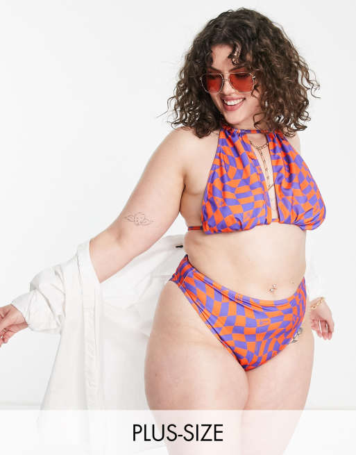COLLUSION Plus - Top bikini con apertura a goccia e stampa distorta multicolore - MULTI