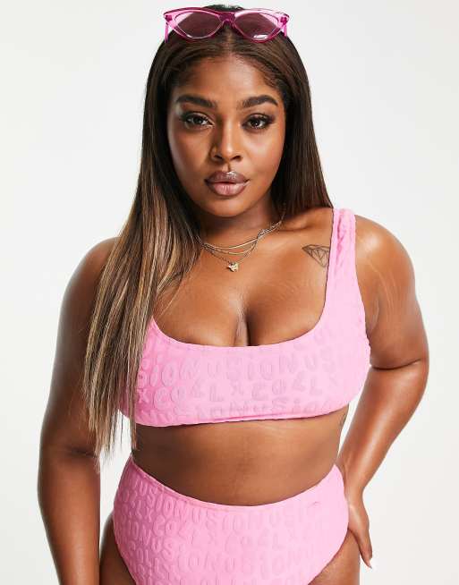 COLLUSION Plus - Top bikini in spugna rosa con stampa, 4 di 4