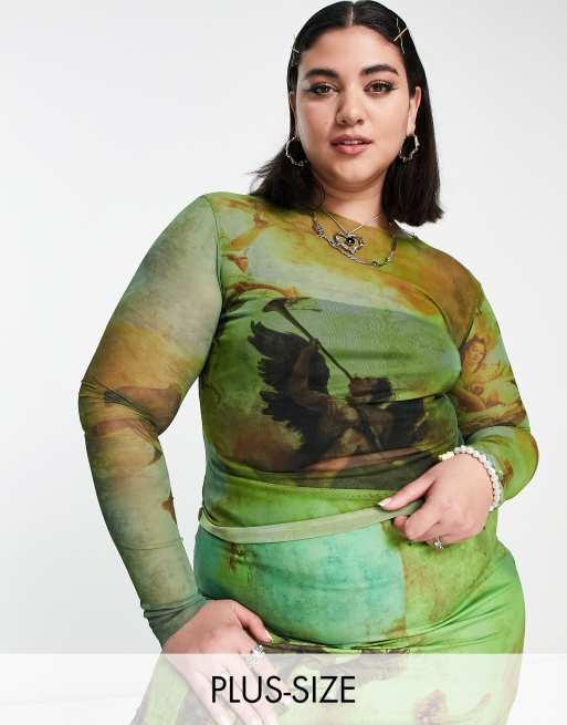 Plus Size Sweat à capuche Imprimé, Vert moyen