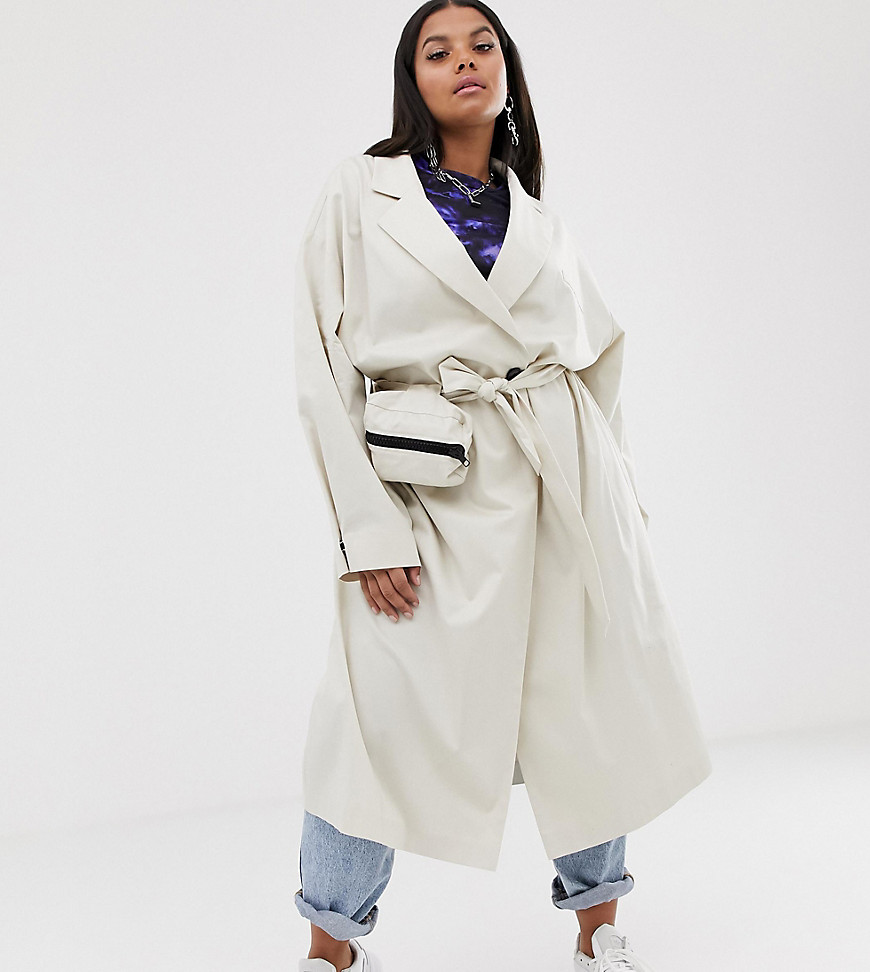 COLLUSION Plus trench coat with removable bag-Beige